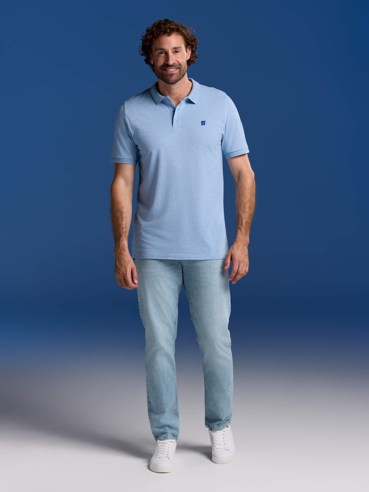 BOXR | Polo de bambú Pack de 2 Azul Claro Melange y Blanco