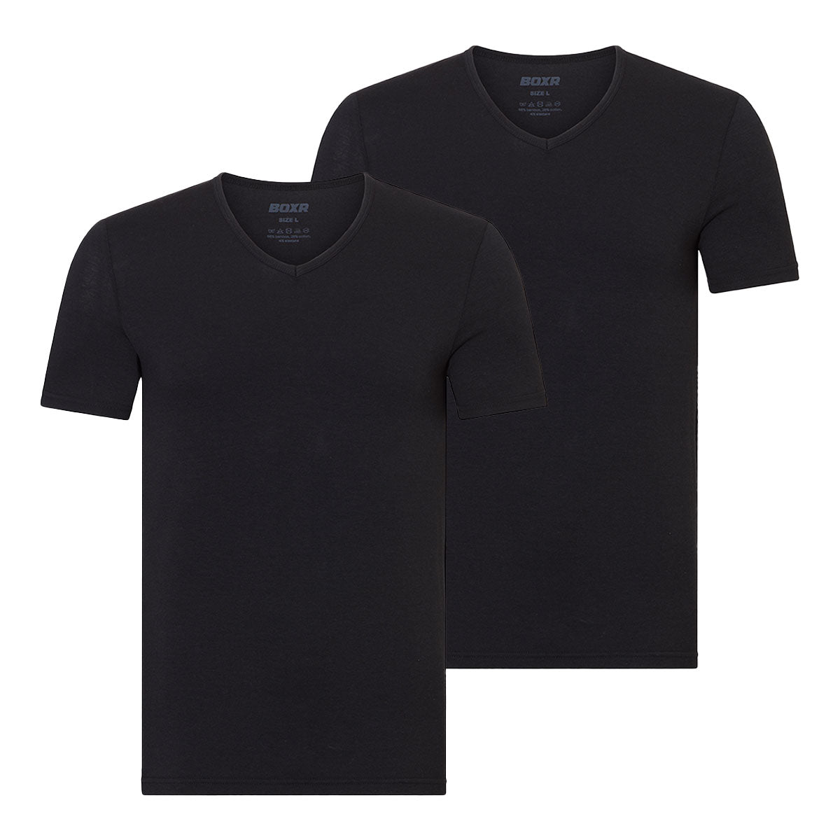 BOXR | Camisetas de Bambú con Cuello en V - Pack de 2 - Negro