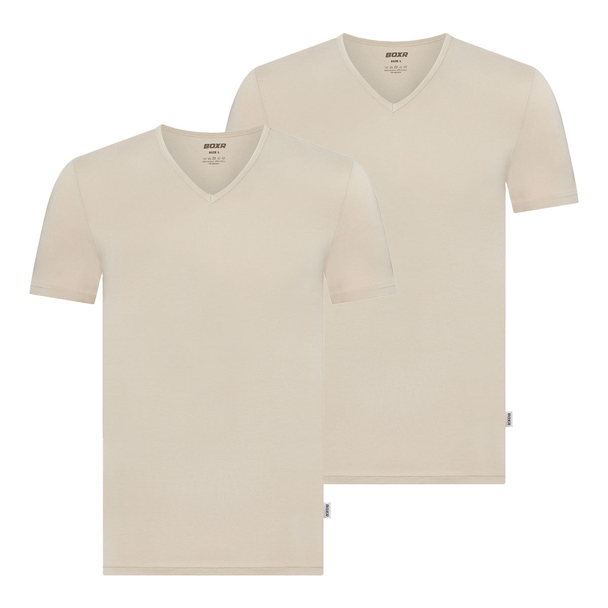 BOXR | Camisetas de Bambú con Cuello en V - Pack de 2 - Beige Caqui