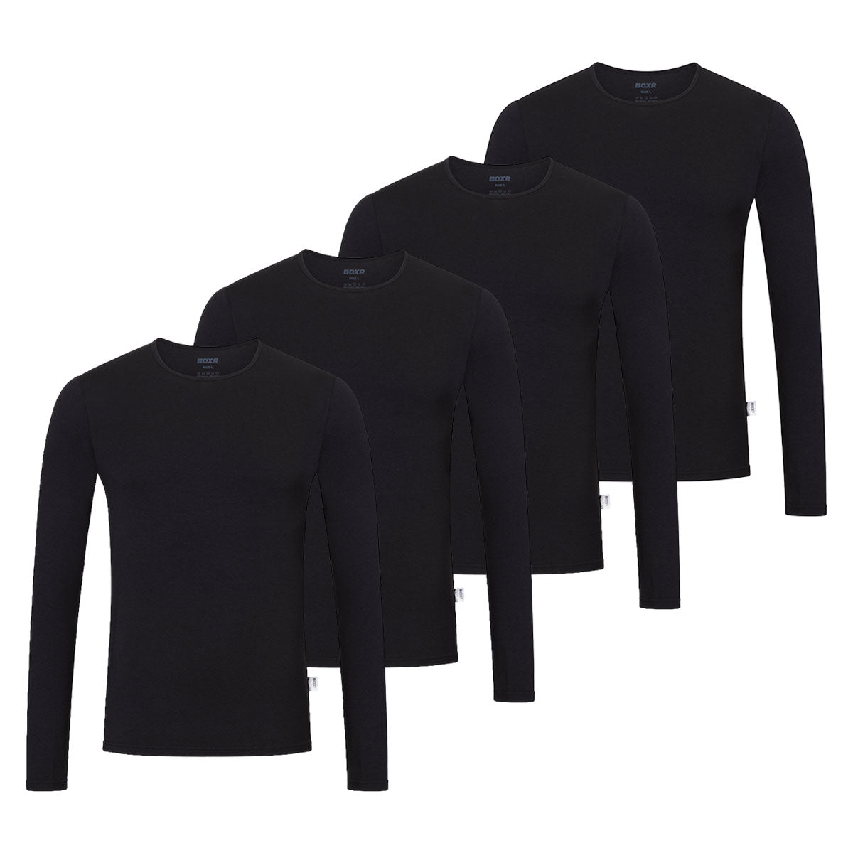 BOXR | Camisetas de Manga Larga de Bambú - Pack de 4 - Negro