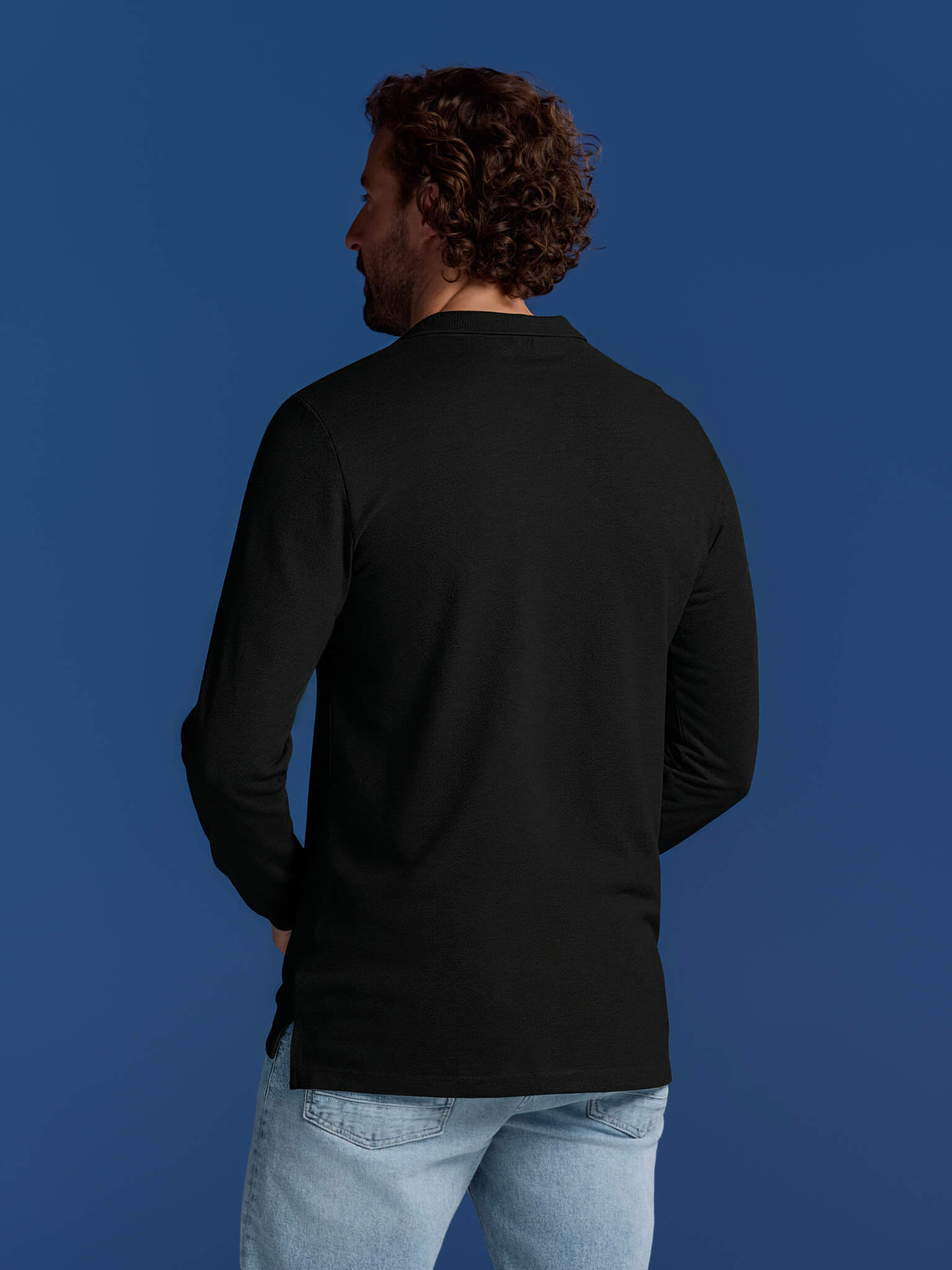 BOXR | Polo de Manga Larga de Bambú – Negro