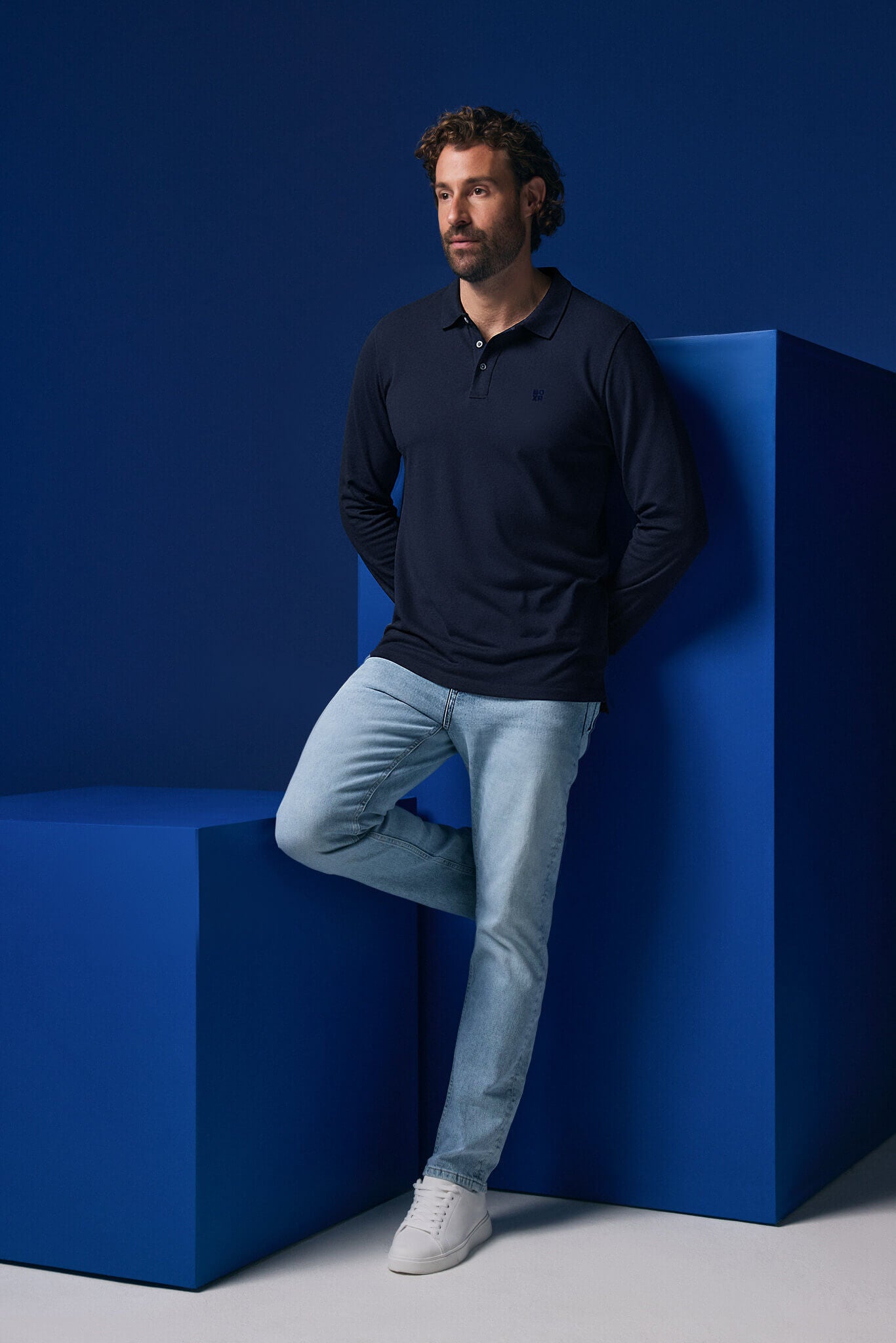 BOXR | Polo de Manga Larga de Bambú – Azul Marino