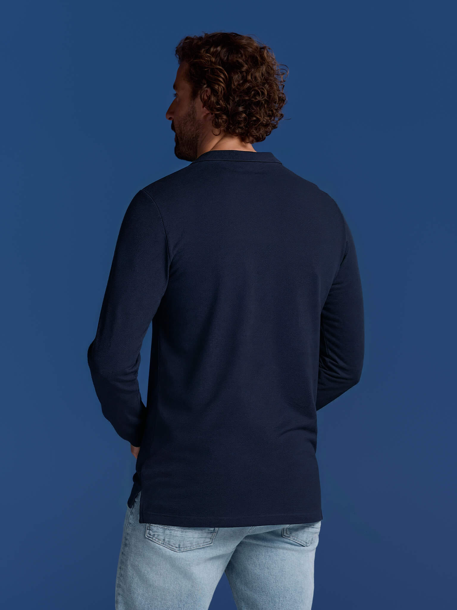 BOXR | Polo de Manga Larga de Bambú – Azul Marino