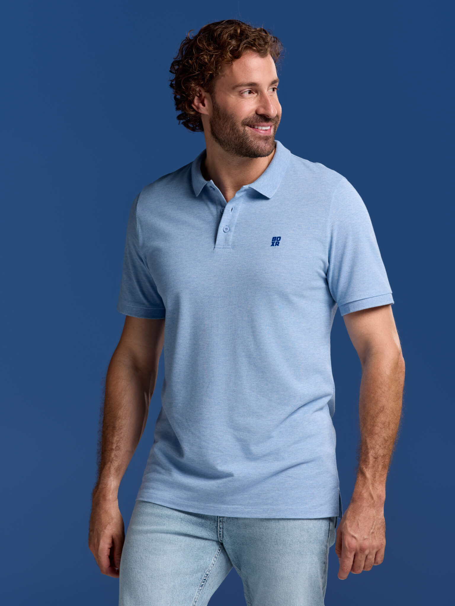 BOXR | Polo de bambú Pack de 2 Azul Claro Melange y Blanco