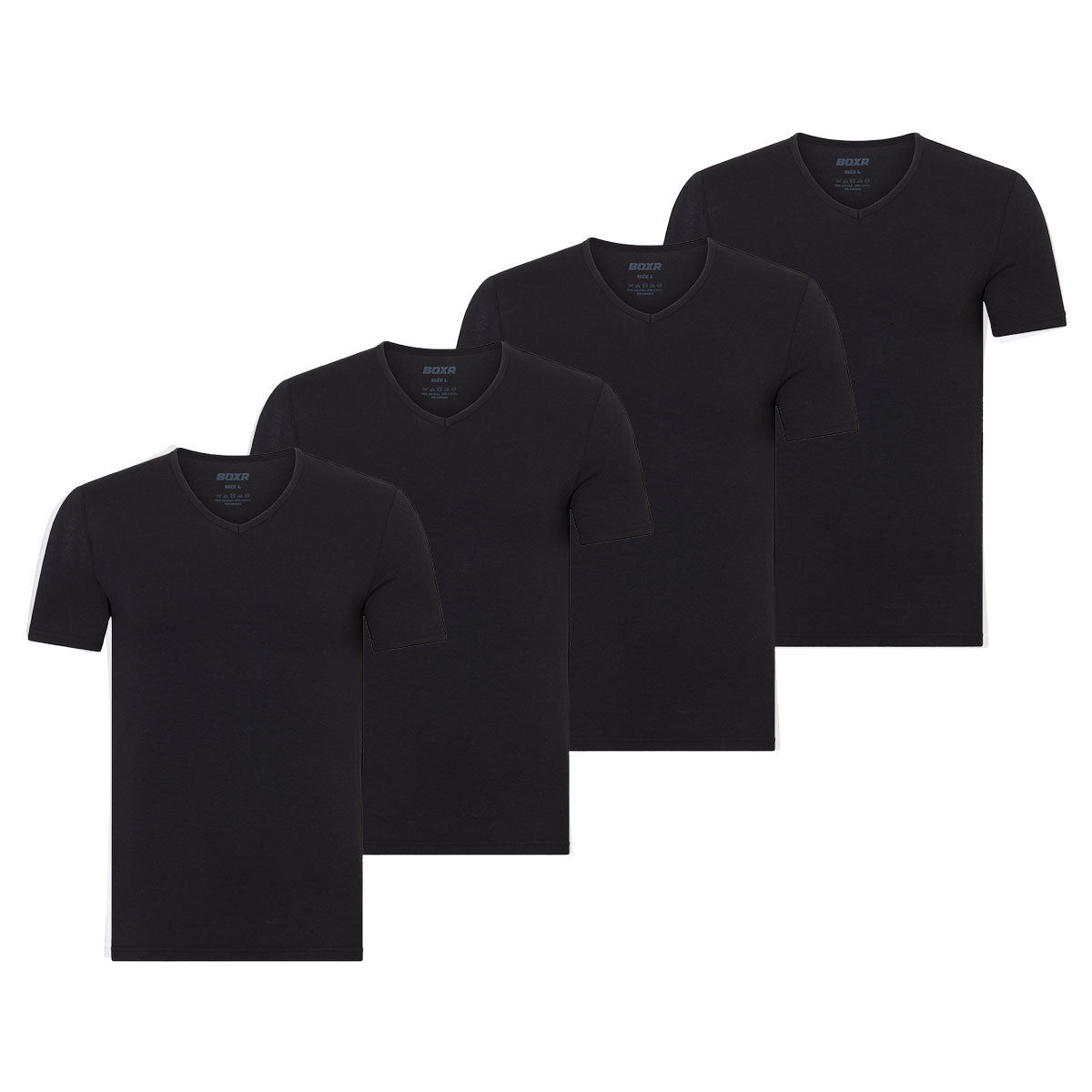 BOXR | Camisetas de Bambú con Cuello en V - Pack de 4 - Negro