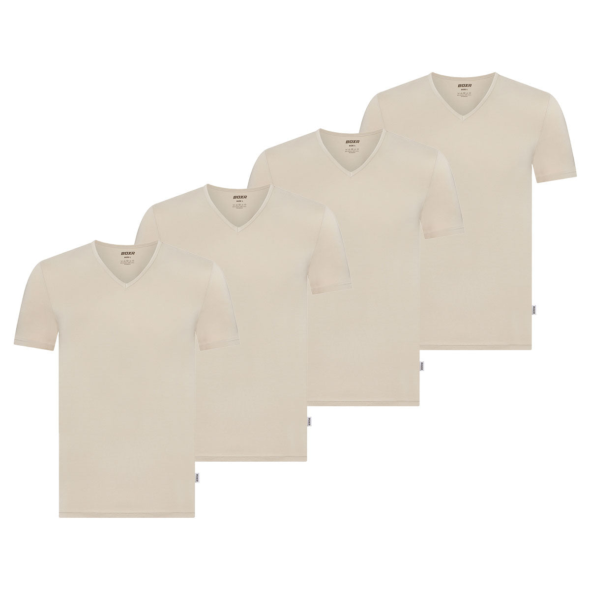 BOXR | Camisetas de Bambú con Cuello en V - Pack de 4 - Beige Caqui