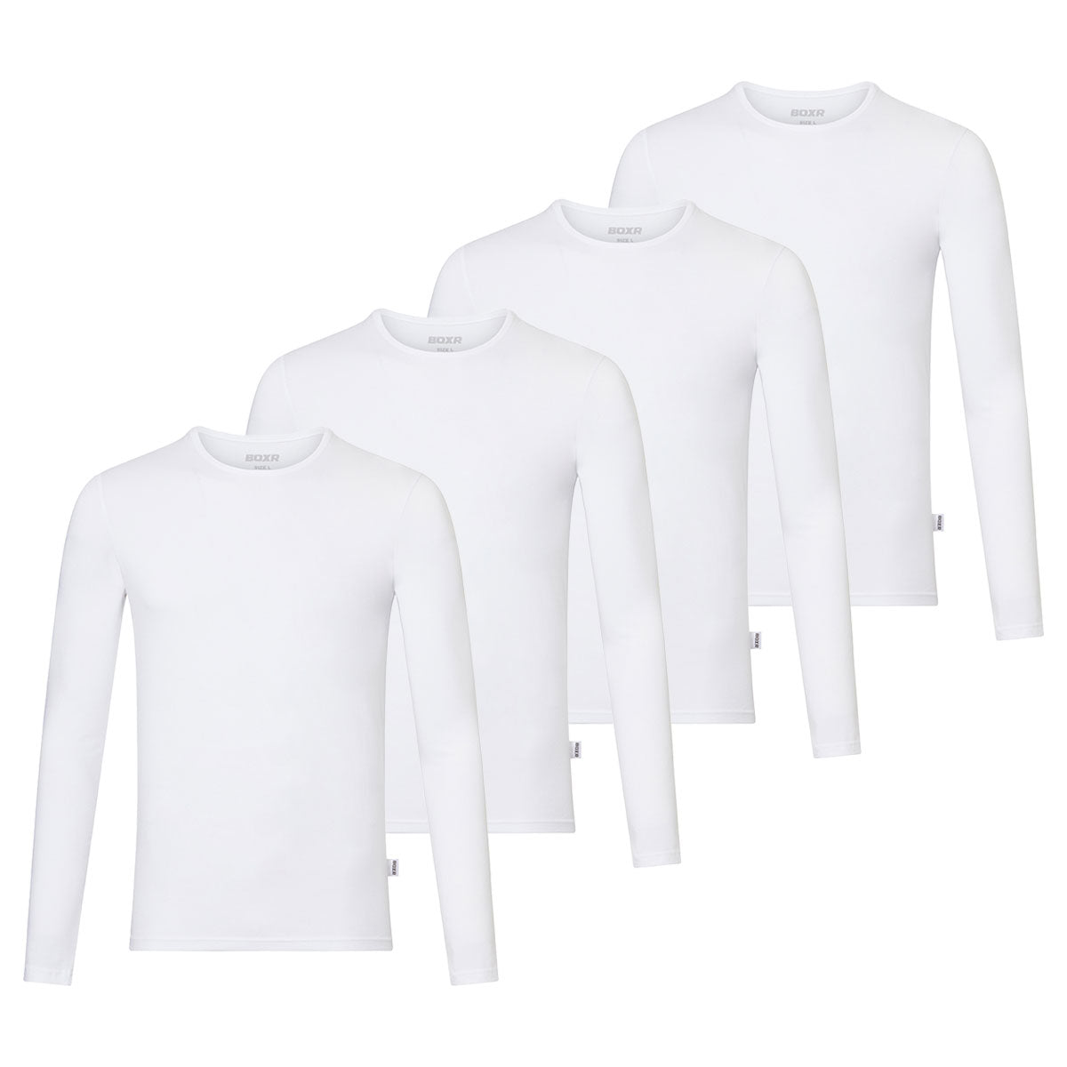 BOXR | Camisetas de Manga Larga de Bambú - Pack de 4 - Blanco