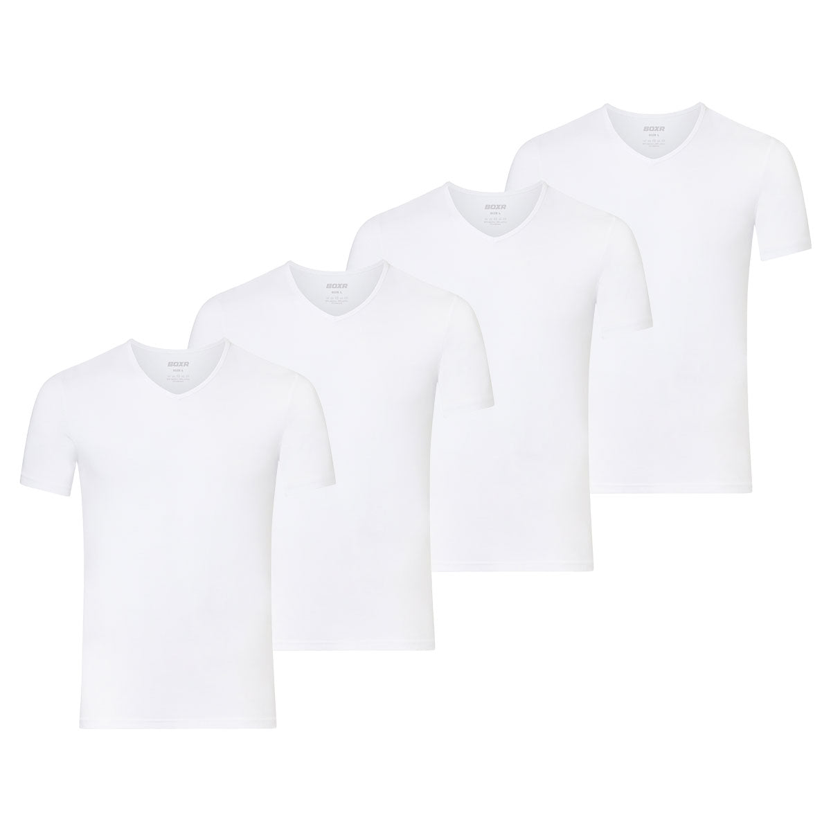 BOXR | Camisetas de Bambú con Cuello en V - Pack de 4 - Blanco