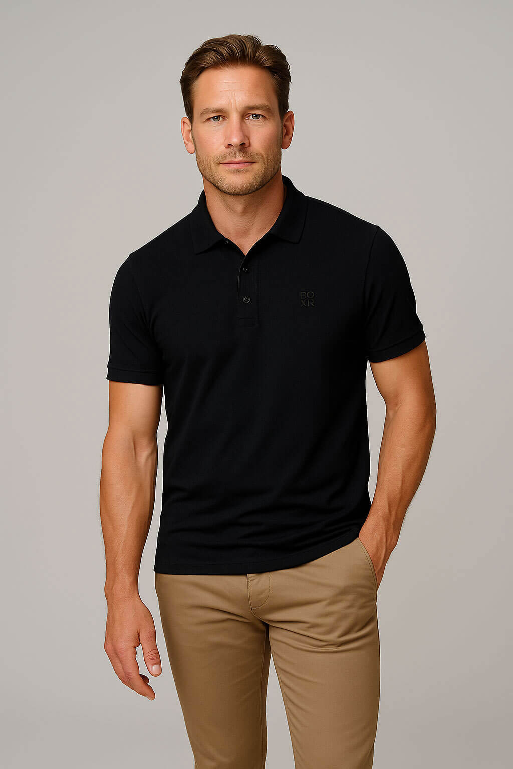 BOXR | Polo de bambú Pack de 2 Azul Claro Melange y Blanco
