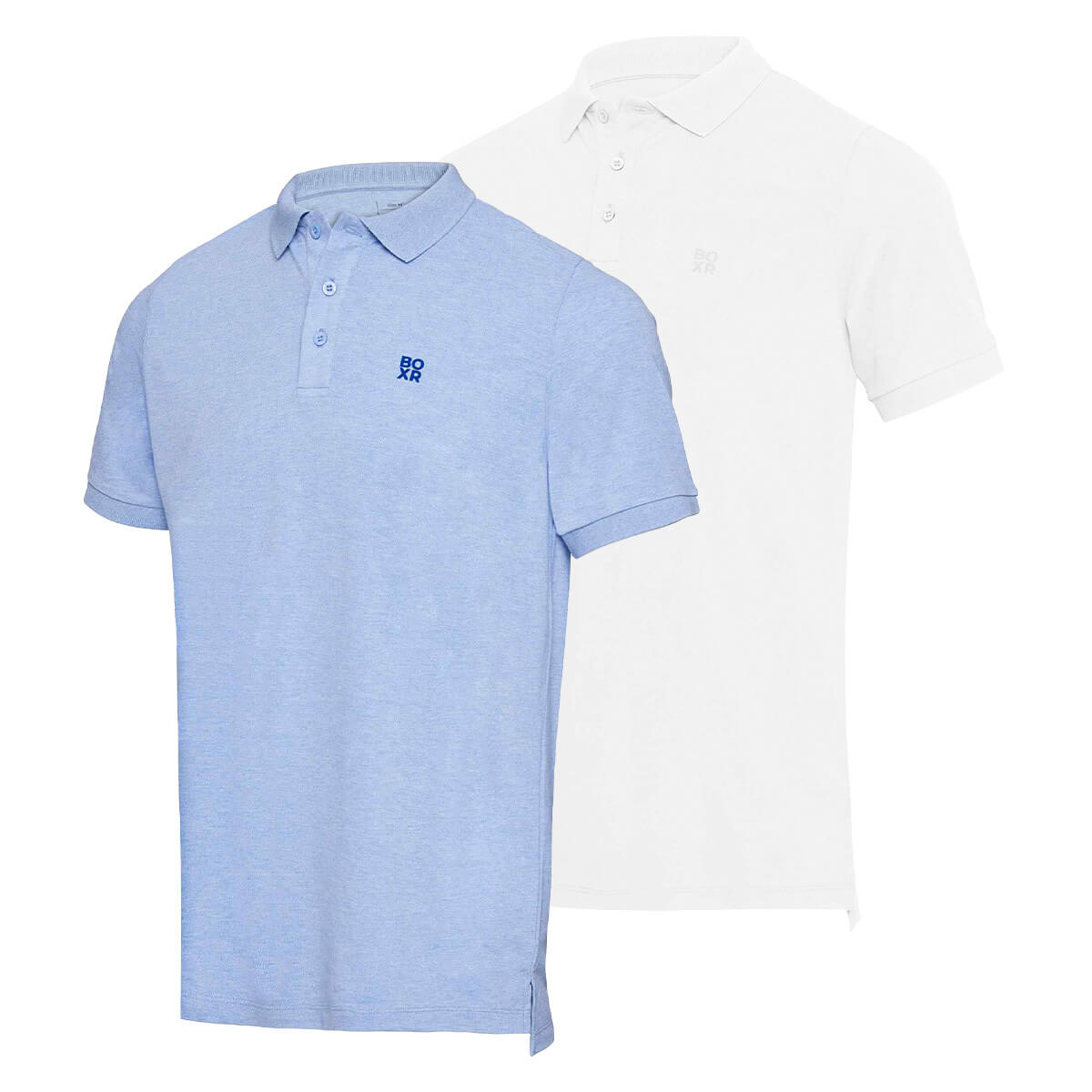 BOXR | Polo de bambú Pack de 2 Azul Claro Melange y Blanco