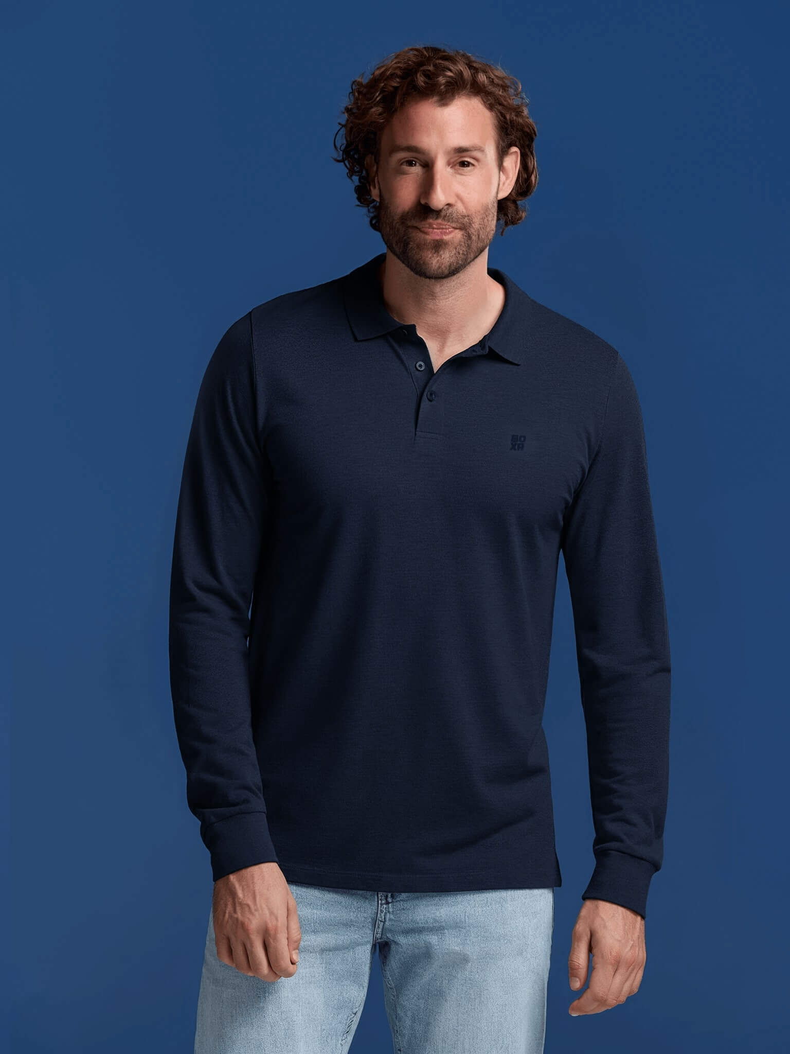 BOXR | Polo de Manga Larga de Bambú – Azul Marino