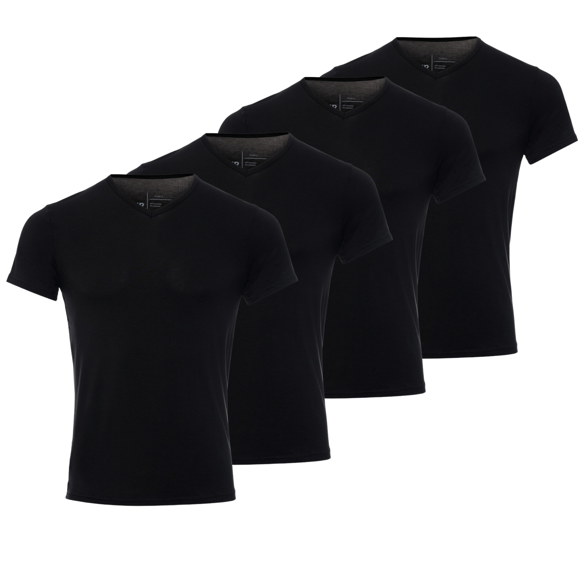 BOXR | Camisetas de Bambú con Cuello en V - Pack de 4 - Negro