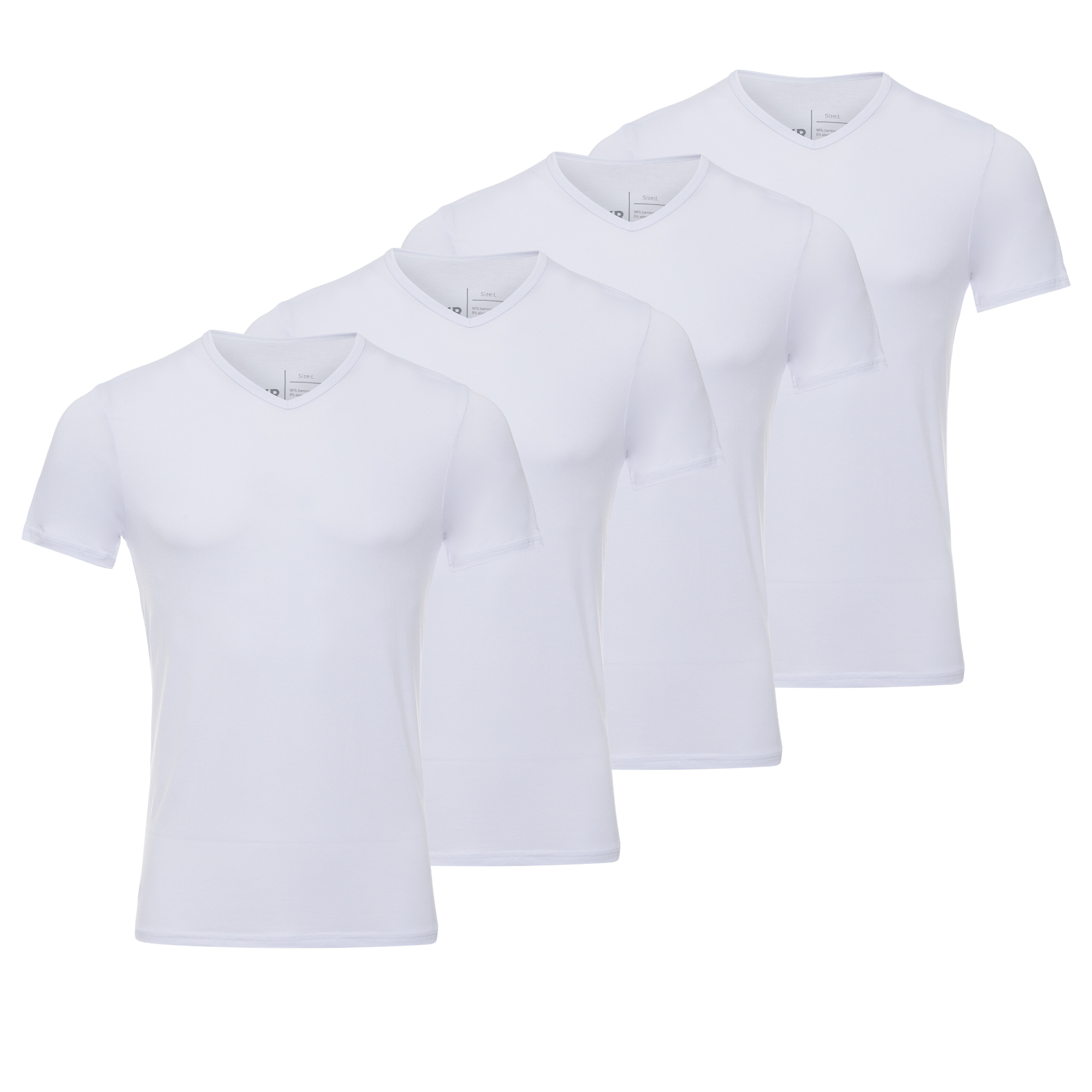 BOXR | Camisetas de Bambú con Cuello en V - Pack de 4 - Blanco