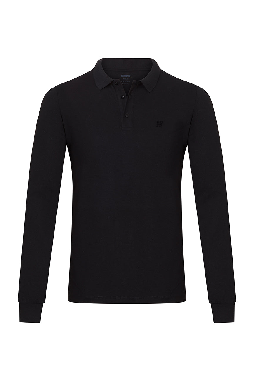 BOXR | Polo de Manga Larga de Bambú – Negro