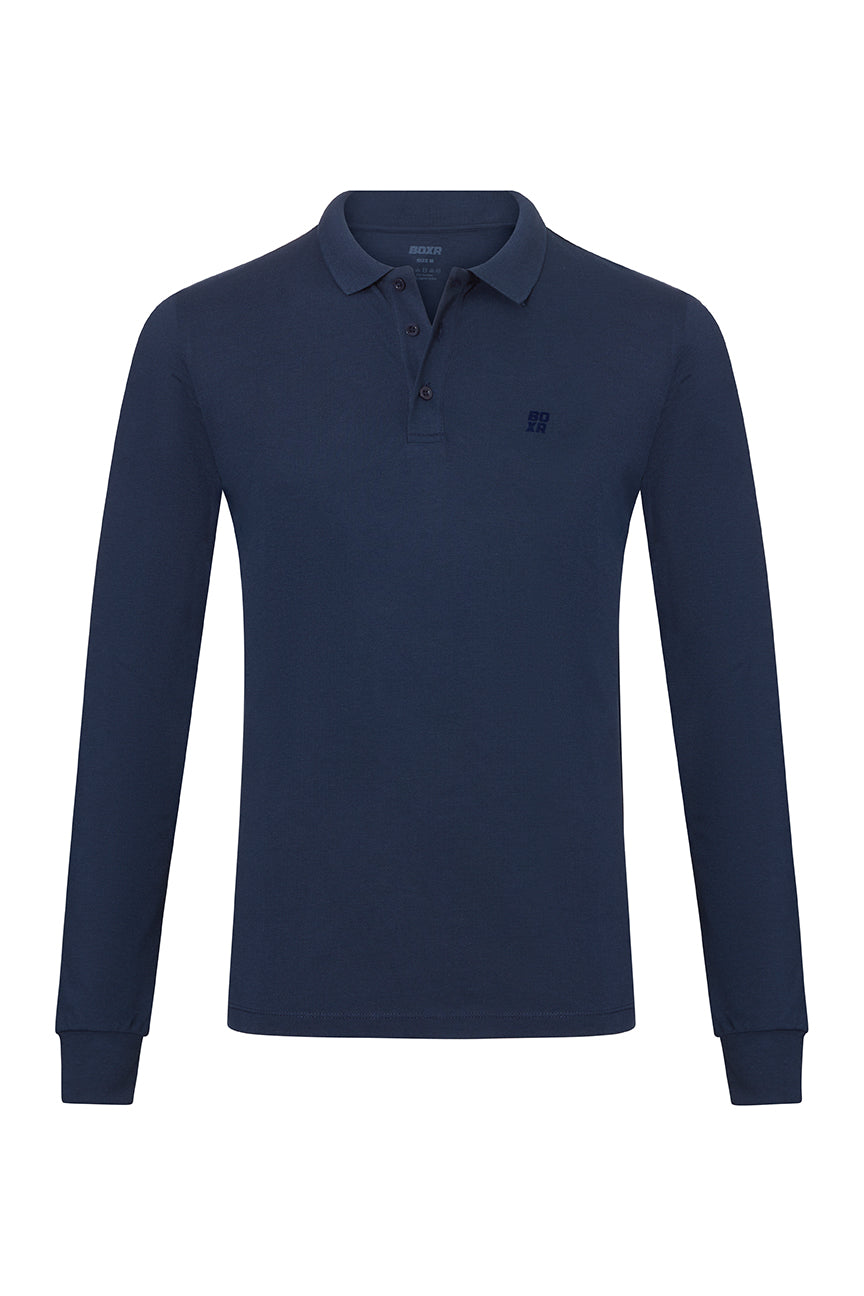 BOXR | Polo de Manga Larga de Bambú – Azul Marino