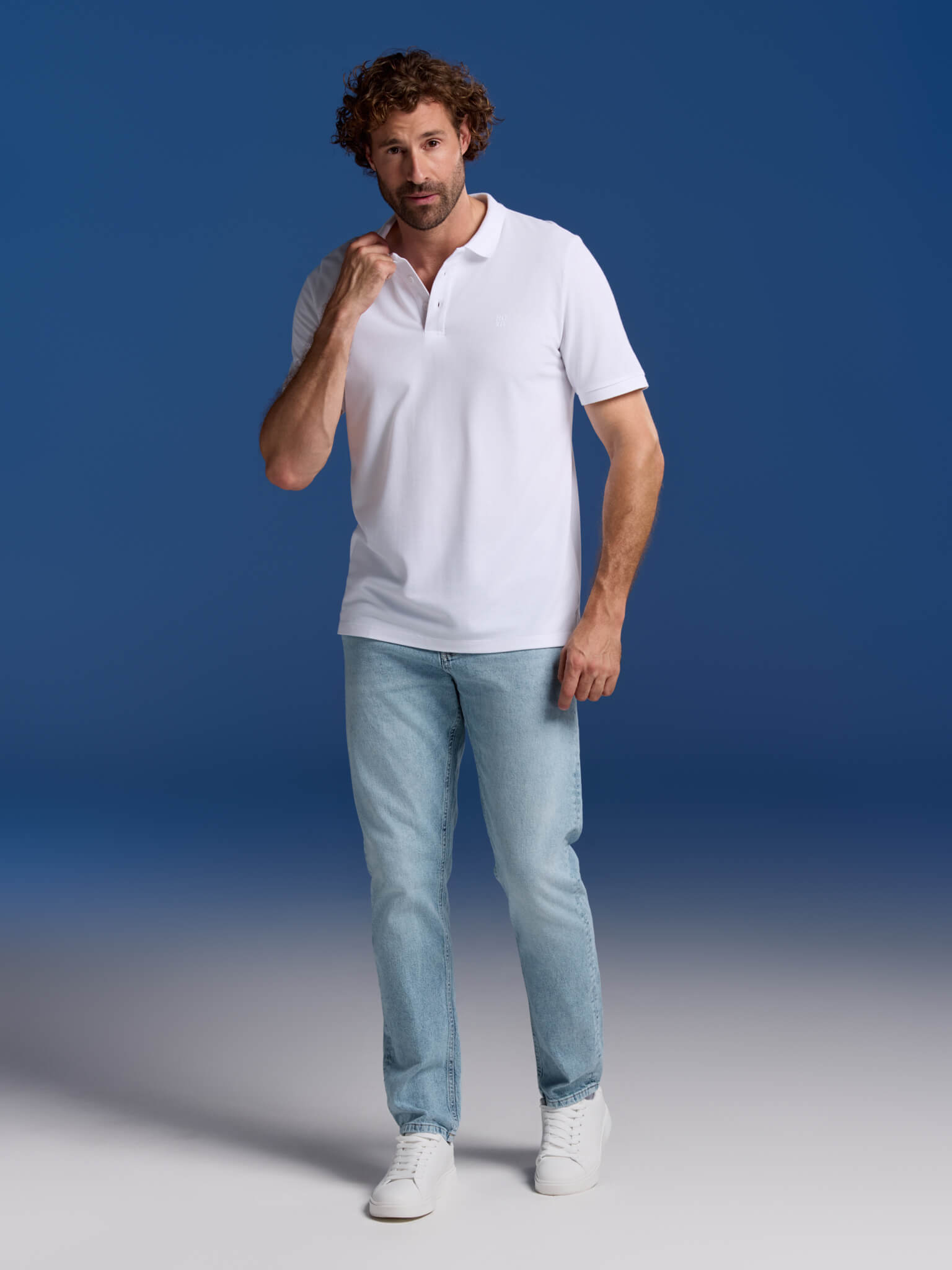 BOXR | Polo de bambú Pack de 2 Azul Claro Melange y Blanco